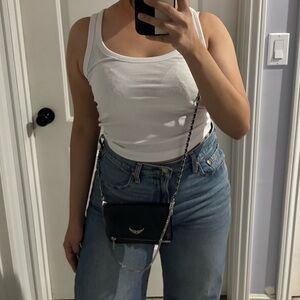 SOLD 
Zadig & Voltaire Rock Nano Black Grained Leather Crossbody Bag, 11 x 2 cm